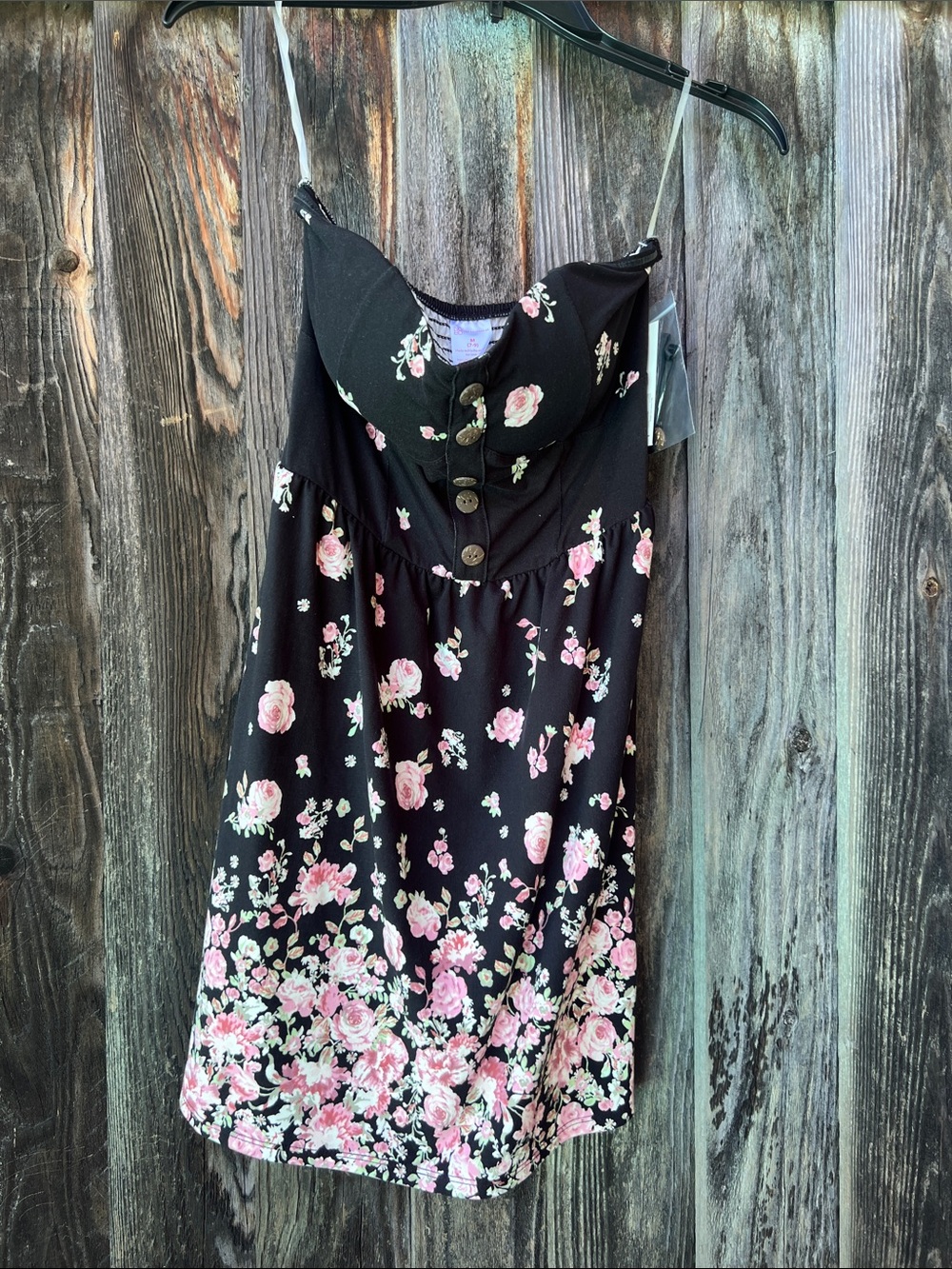No Boundaries Black Floral Sundress with Pink Roses. Size M